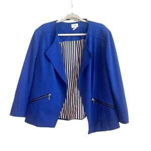 Chico’s Size 3 (16) Vibrant Blue Open Front Dress Jacket with Zipper Pockets